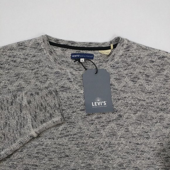 $128 Levis Made & Crafted Men's Grey Geo Crewneck Sweatshirt Size M Knit - Picture 1 of 9
